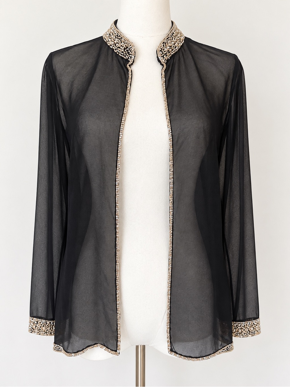 J Kara New York 12P Black Sheer Beaded Chiffon Jacket Evening Cover Up